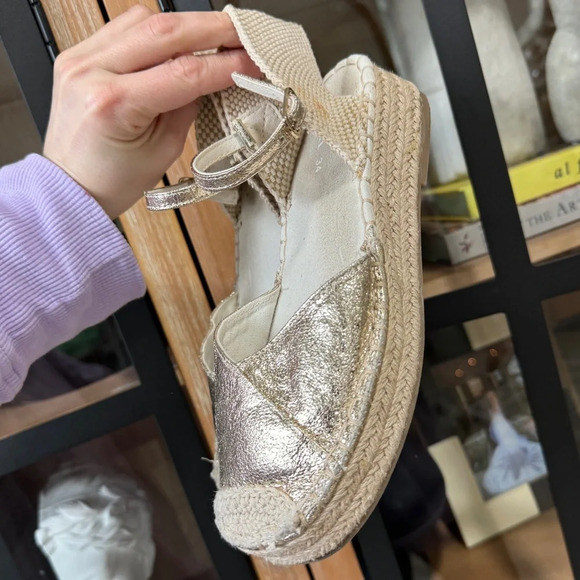 Zara Girls espadrilles sandals metallic crochet jute beige sand round toe boho - Picture 4 of 11
